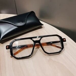 Black and Brown Geometric Glasses with Double Bridge